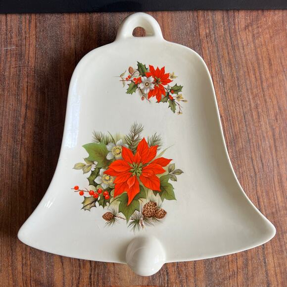 Vintage 1970’s Poinsettia Atlantic Mold Bell Shape Appetizer Plate - Picture 1 of 6